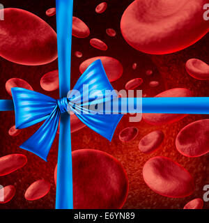 Donate blood or giving a donation of the gift of life as a health care concept with a present silk ribbon bow over a background