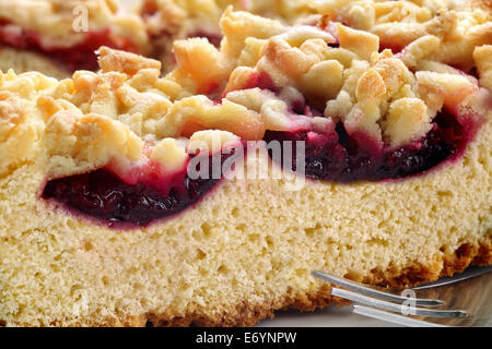 Baked cake with plums and crumble Stock Photo