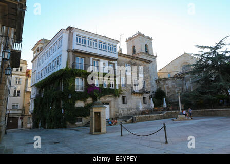 A CORUNA, SPAIN - JULY 30, 2014: View on the famous architecture with glass balconies near Maria Pita square in A Coruna, Galici Stock Photo