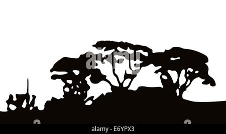 Silhouette of a wooded copse over a white background Stock Photo