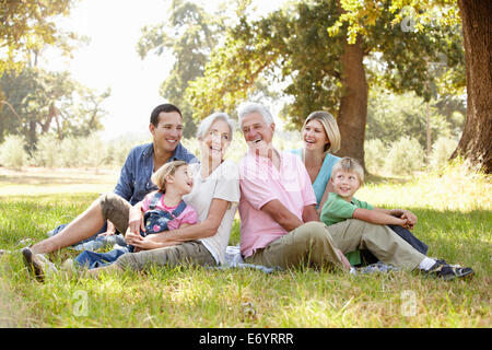 Three generation family in the country Stock Photo