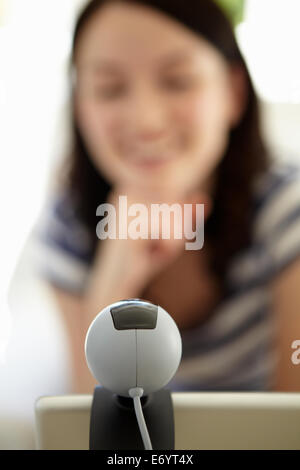 Woman using skype Stock Photo