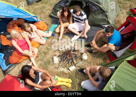 Young people on camping trip Stock Photo