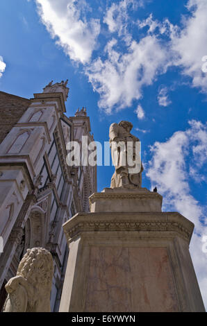 Dante Alighieri monument in front of a Santa Croce basilica and square in Florence, Tuscany Stock Photo