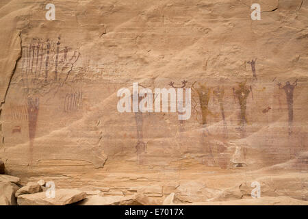 USA, Utah, San Rafael Swell, Buckhorn Wash Rock Art Panel, Barrier Canyon Style, 2000 BC - 1 AD Stock Photo