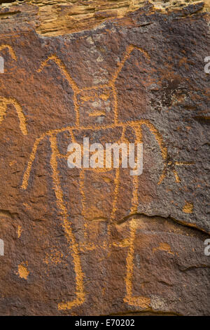 USA, Utah, Dinosaur National Monument, McKee Spring Petroglyphs, Fremont Style, AD 700 - AD 1200 Stock Photo