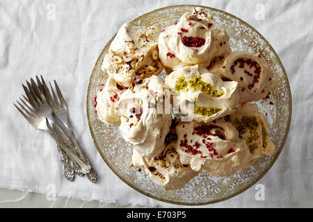 Meringue platter, overhead view Stock Photo