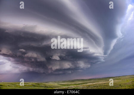 Anticyclonic supercell thunderstorm over the plains, Deer Trail, Colorado, USA Stock Photo