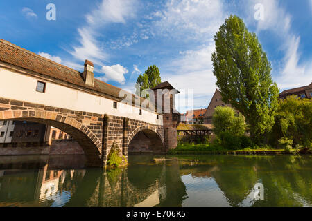 Henkersteg bridge and Pegnitz river, Nuremberg, Bavaria, Germany Stock Photo