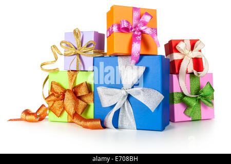 Gift boxes with bows on white background. Christmas composition Stock Photo