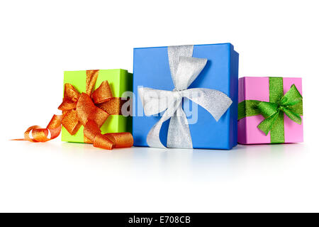 Gift boxes with bows on white background Stock Photo