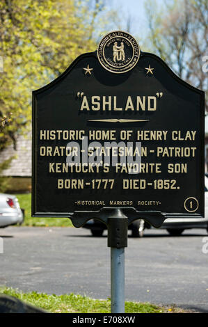 Sigh for Ashland, the home of Henry Clay Stock Photo