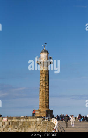 Lighthouse on the West Pier at Whitby, North Yorkshire. Stock Photo