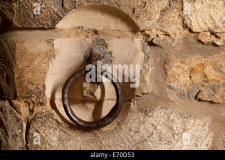 Medieval shackle or manacle in the dungeon, Lincoln Castle, Lincoln Lincolnshire UK Stock Photo