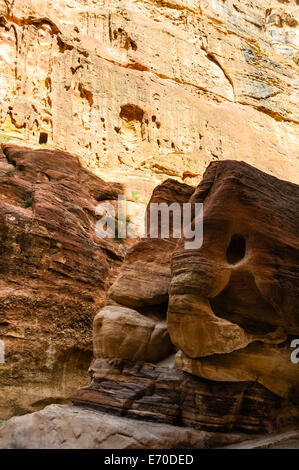 Petra is Jordan's most visited tourist attraction. al-Siq is the main entrance to the ancient city. This stone formation is called the Elephant. Stock Photo