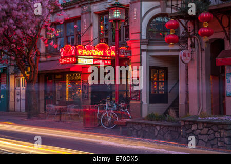 Chinatown lit up at night-Victoria, British Columbia, Canada. Stock Photo