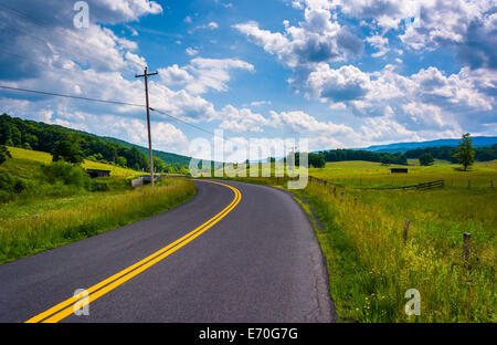 Farm fields along a country road in the rural Potomac Highlands of West Virginia. Stock Photo