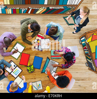 Multiethnic Group of Student Brainstorming in Illustration Stock Photo