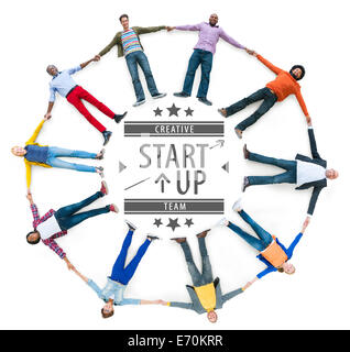 Aerial View of Multiethnic People with Startup Business Concept Stock Photo