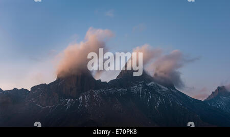 Aiguilles d'Arves mountain at dawn, Pelvoux, Dauphiné Alps, Savoie, France Stock Photo