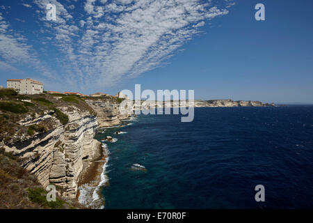 Cliffs with the upper city, Bonifacio, Corsica, France Stock Photo