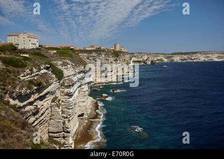 Cliffs with the upper city, Bonifacio, Corsica, France Stock Photo