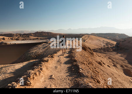 Man hiking, Sand Dune (Duna Mayor), Valle de la Luna (Valley of the Moon), Atacama Desert, El Norte Grande, Chile Stock Photo