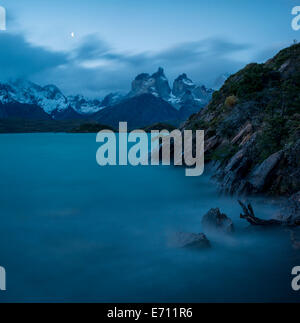 Dusk over Lago Pehoe, Torres del Paine National Park, Patagonia, Chile Stock Photo