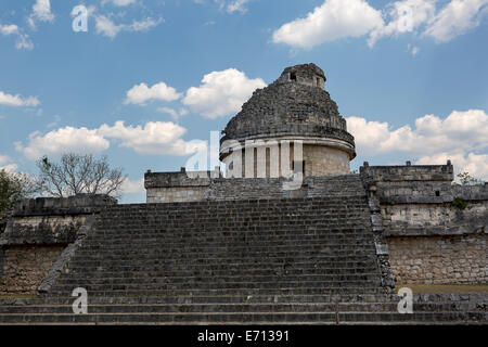 Mayan observatory building in Chichen Itza Stock Photo