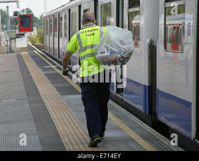 London, UK. 3rd Sep, 2014. London Underground Cleaners are balloted on industrial action due to the introduction of a fingerprint clocking into work system. The RMT Union assert that the cleaner's employers, ISS, are infringing their members civil liberties. Credit:  Andrew Gulland/Alamy Live News Stock Photo