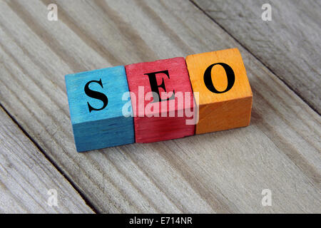 seo word on colorful wooden cubes Stock Photo