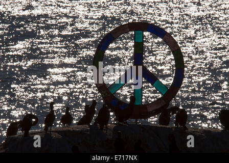 Peace Sign Ocean Rocks Offshore rock peace symbol & cormorants, Sunset Cliffs Park, Ocean ...