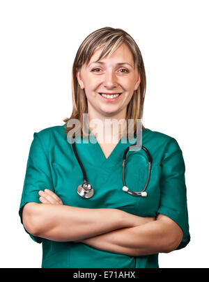 woman doctor portrait isolated on white Stock Photo