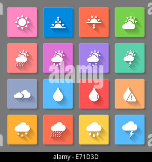 colorful weather icons set with sun,clouds,rain drops and snow,using to describe weather Stock Photo