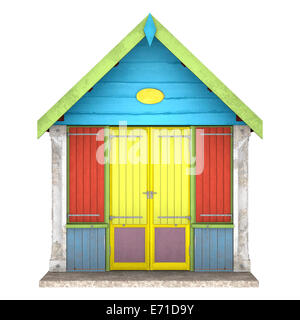 3D digital render of a colourful wooden beach hut isolated on white background Stock Photo