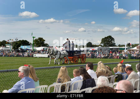 The crowd enjoy the sunshine and heavy horse trade turnout class at the Edenbridge and Oxted Agricultural Show in Surrey Stock Photo