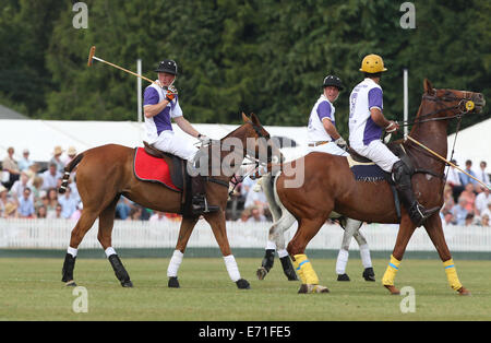 Prince William, The Duke of Cambridge and Prince Harry play in a charity polo tournament at Cirencester Polo Club, Cirencester. Stock Photo