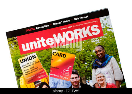 unite union members magazine with membership card cut in half Stock Photo