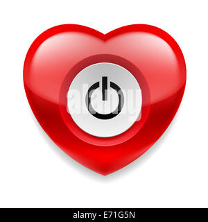Shiny red heart with power button on white background. Love or health concept Stock Photo