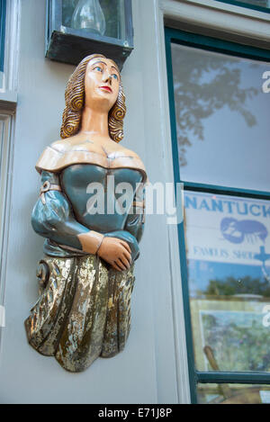 USA, Massachusetts, Nantucket. Antique ship's figurehead, carved wooden figure found at the prow of ships. Stock Photo