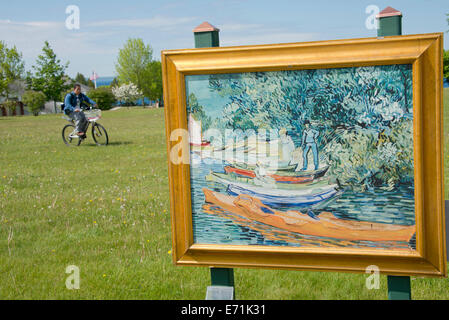 USA, Michigan, Mackinac Island. Art in the Park, reproduction of 'Banks of the Oise at Auvers' (1890) by Van Gogh. Stock Photo