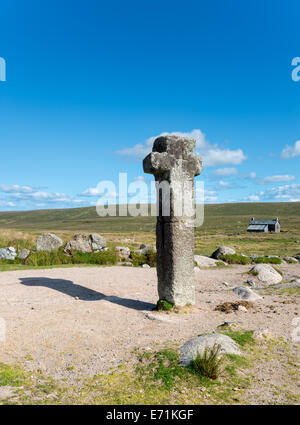 Nun's Cross, the oldest and largest granite cross on Dartmoor, it stands on the junction of The Monks’ Path and the Abbots’ Way Stock Photo