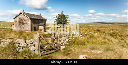 A derelict and abandoned farmhouse at Nun's Cross a remote part of Dartmoor National Park near Princetown in Devon Stock Photo