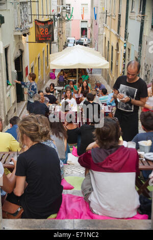 Restaurants in the streets of Bairro Alto, Lisbon, Portugal Stock Photo