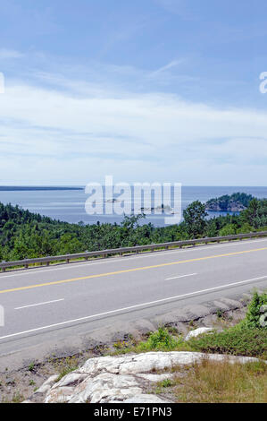 Highway along blue water of Superior Lake shore Stock Photo