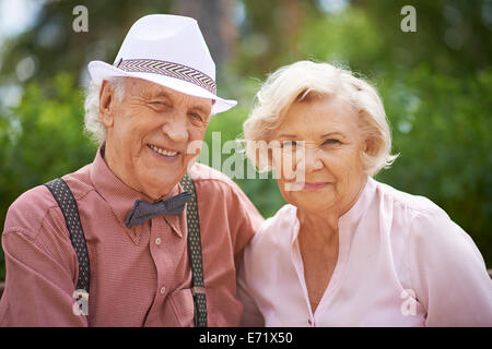 Happy senior couple in smart casual Stock Photo