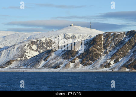 Honningsvåg radar station on a mountain peak of Magerøya, Honningsvåg, Magerøya island, Finnmark County, Norway Stock Photo