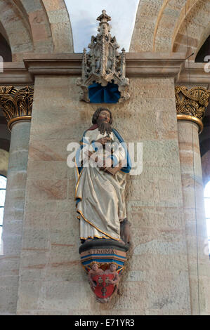 Sculpture of Thomas inside the Late Romanesque St. Peter's Cathedral, 13th century, Osnabrück, Lower Saxony, Germany Stock Photo