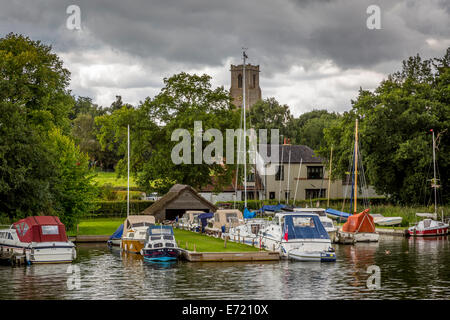 Malthouse Broad with the Parish Church of St Helen, Ranworth, Norfolk, UK. Stock Photo