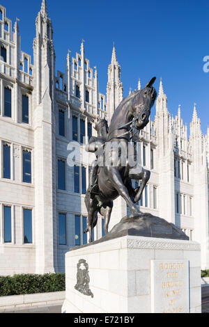 UK, Scotland, Abderdeen, the Alan Beattie Herriot bronze equestrian statue of King Robert the Bruce holding a charter.